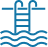 Piscine et échelle : Symbole d'accès à l'eau et de baignade. Échelle de piscine bleue stylisée menant à l'eau agitée. Symbole de baignade ou d'accès aquatique.
